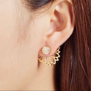Gold Lotus Flower Rhinestone Earrings